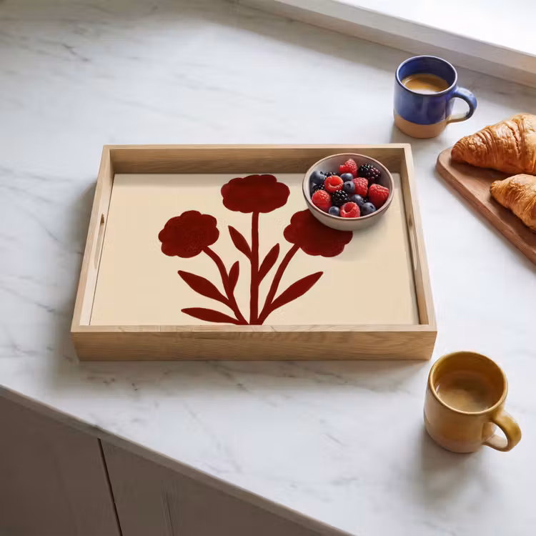 Plateau - Fleurs - Feuilles - Rouge - Minimaliste — 3