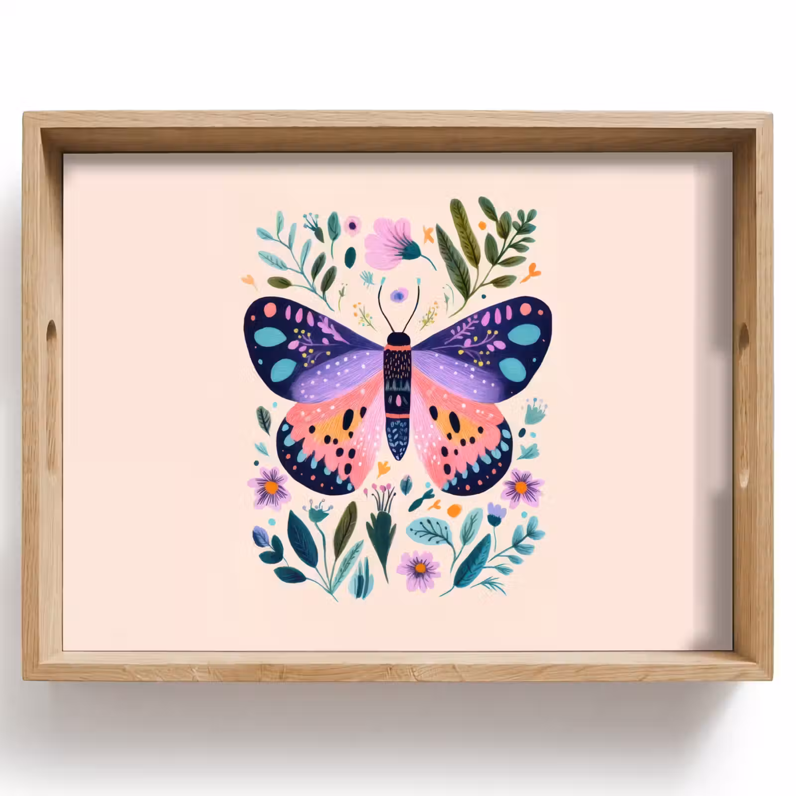 Plateau - Fleurs - Feuilles - Papillon - Coloré — 1