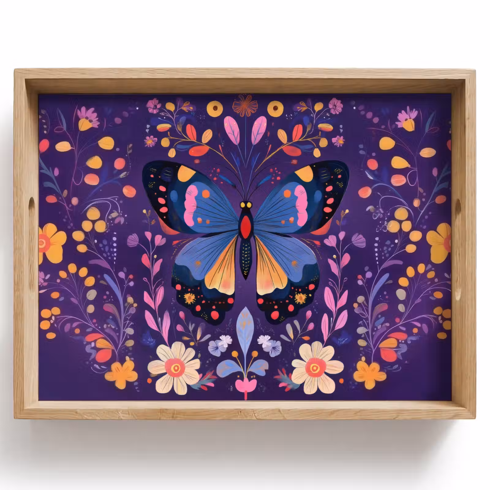 Plateau - Orné - Fleurs - Papillon - Violet — 1