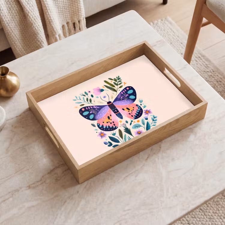 Plateau - Fleurs - Feuilles - Papillon - Coloré — 2