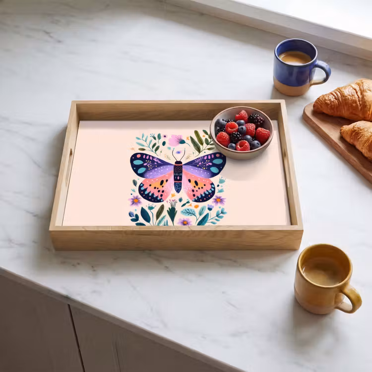 Plateau - Fleurs - Feuilles - Papillon - Coloré — 3