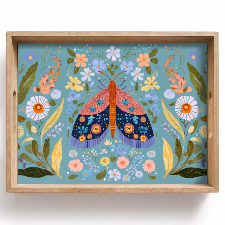Plateau - Papillon - Ornemental - Fleurs - Feuilles — 1