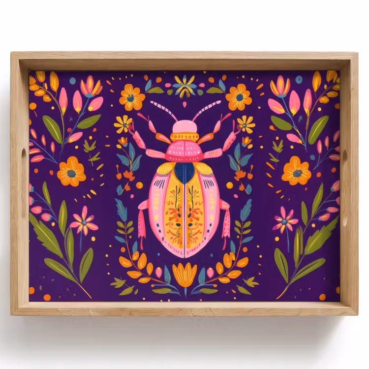 Plateau - Coléoptère - Couleurs vives - Fleurs - Feuilles — 1
