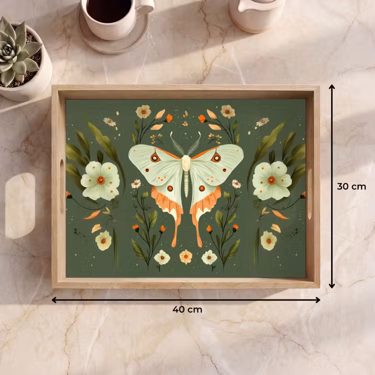 Plateau - Fleurs - Feuilles - Vert olive - Papillon — 7