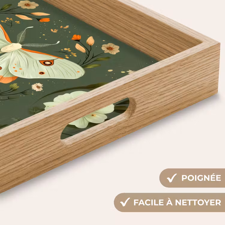 Plateau - Fleurs - Feuilles - Vert olive - Papillon — 8