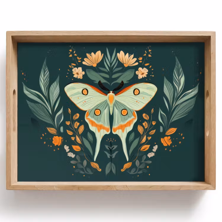 Plateau - Ornemental - Papillon - Vert - Feuilles — 1