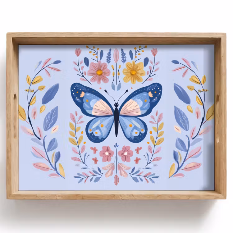 Plateau - Papillon - Bleu clair - Ornemental - Fleurs — 1