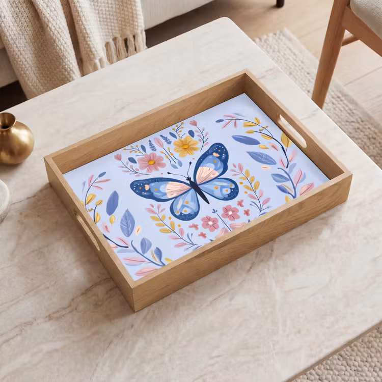 Plateau - Papillon - Bleu clair - Ornemental - Fleurs — 2