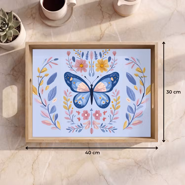 Plateau - Papillon - Bleu clair - Ornemental - Fleurs — 7