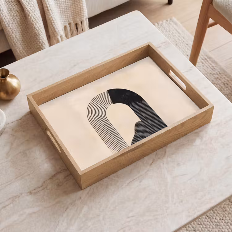 Plateau - Motif graphique incurvé - Beige — 2