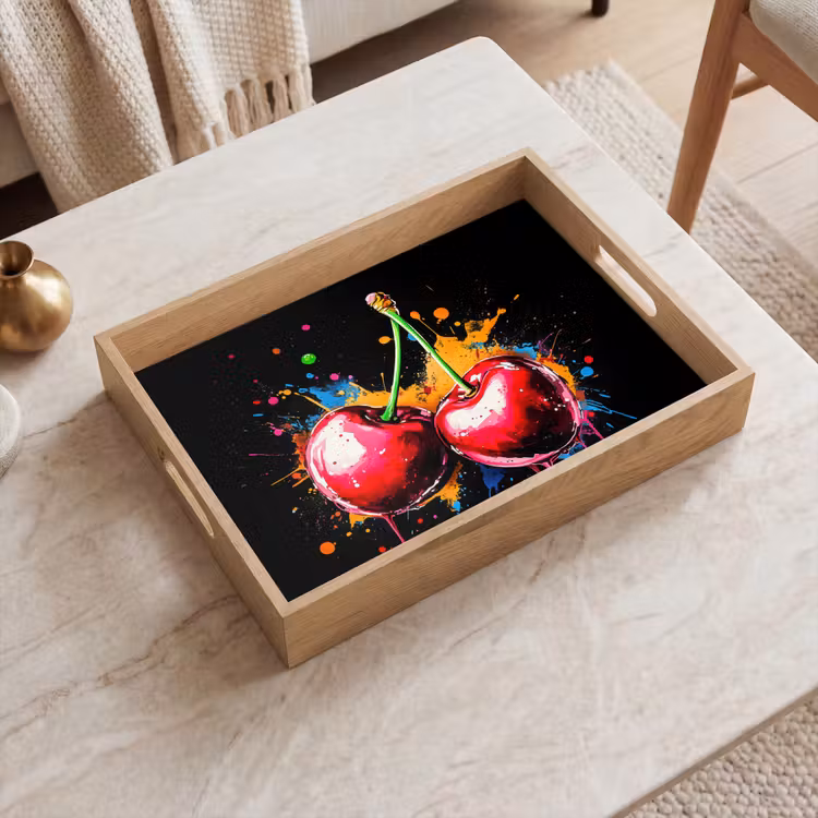 Plateau - Cerises - Fruits - Graffiti - Peinture - Abstrait - Moderne - Coloré — 2