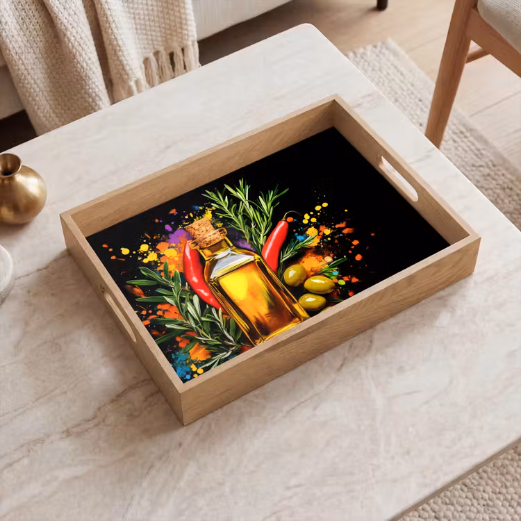 Plateau - Huile d'olive - Graffiti - Poivre - Olives - Moderne — 2
