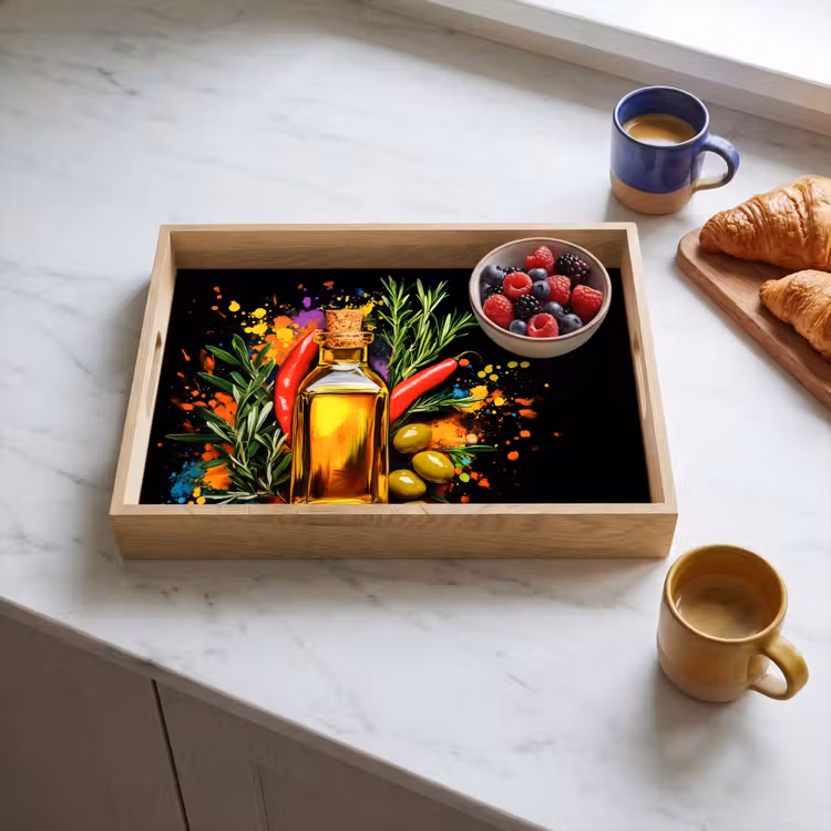 Plateau - Huile d'olive - Graffiti - Poivre - Olives - Moderne — 3