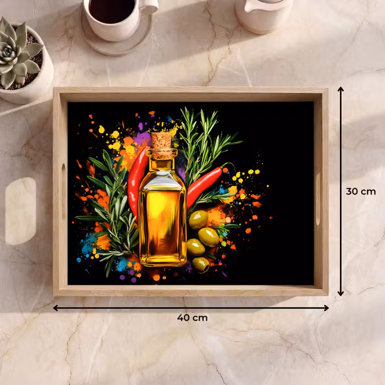 Plateau - Huile d'olive - Graffiti - Poivre - Olives - Moderne — 7
