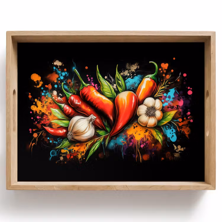 Plateau - Légume - Poivre - Ail - Graffiti - Peinture - Coloré — 1
