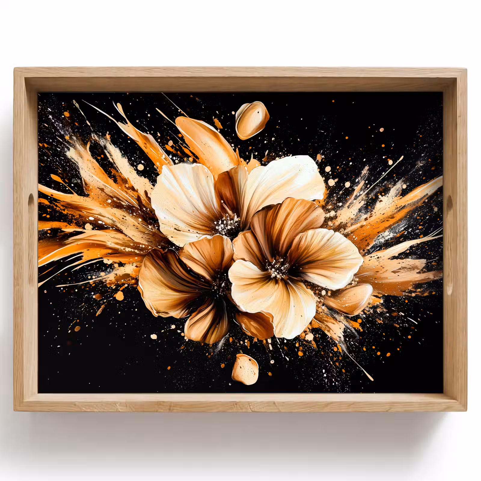 Plateau - Fleurs - Or - Graffiti - Noir - Abstrait — 1