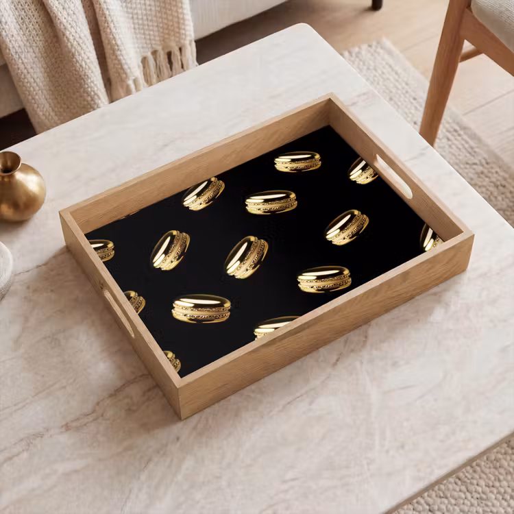 Plateau - Macarons - Motif - Or - Noir — 2
