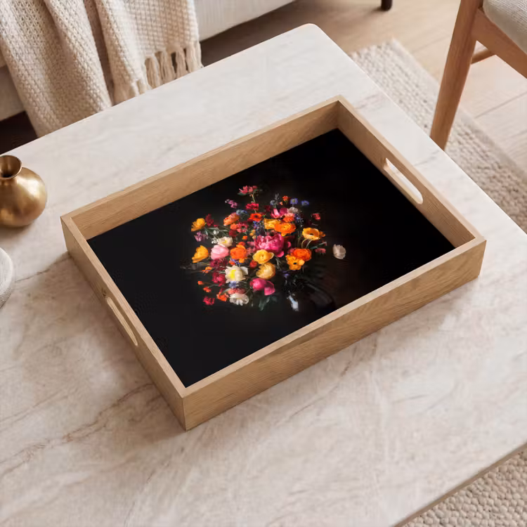 Plateau - Coloré - Bouquet - Vase - Marron foncé — 2