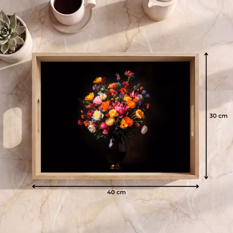 Plateau - Coloré - Bouquet - Vase - Marron foncé — 7