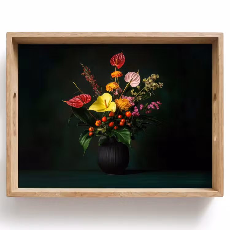 Plateau - Fleurs - Vase - Noir — 1