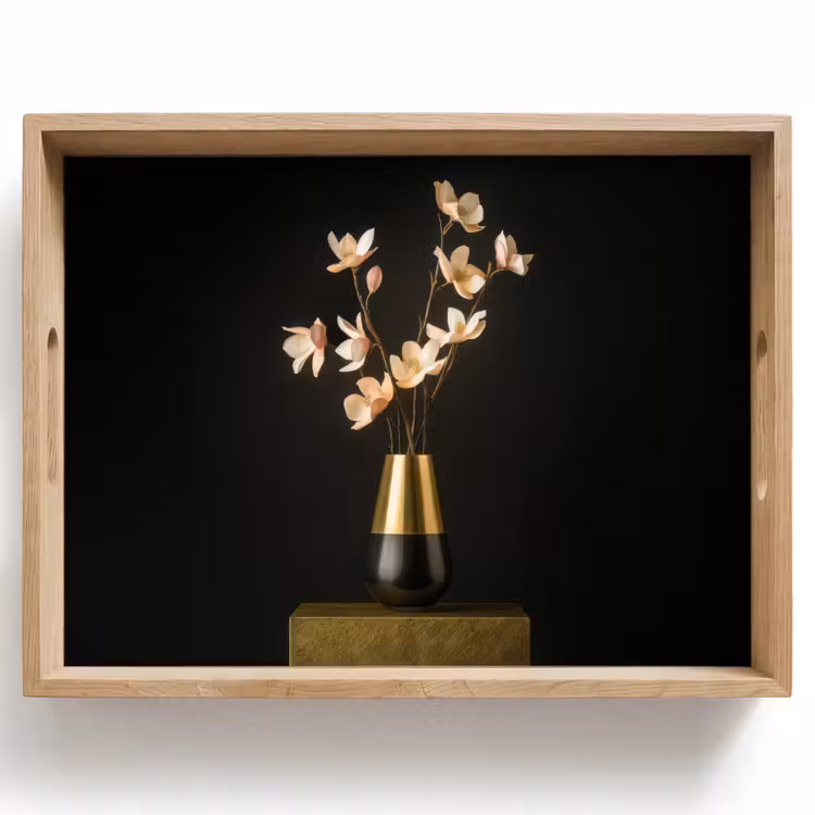 Plateau - Orné - Bouquet - Or - Vase — 1