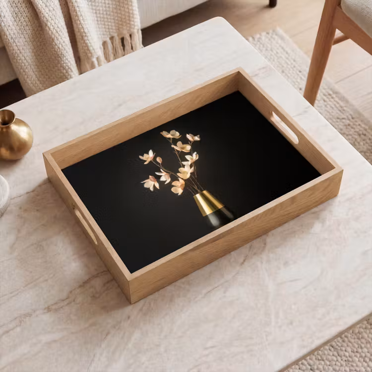 Plateau - Orné - Bouquet - Or - Vase — 2