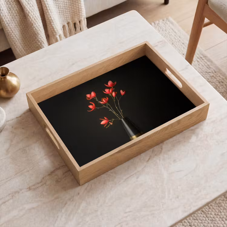 Plateau - Rouge - Fleurs - Vase — 2