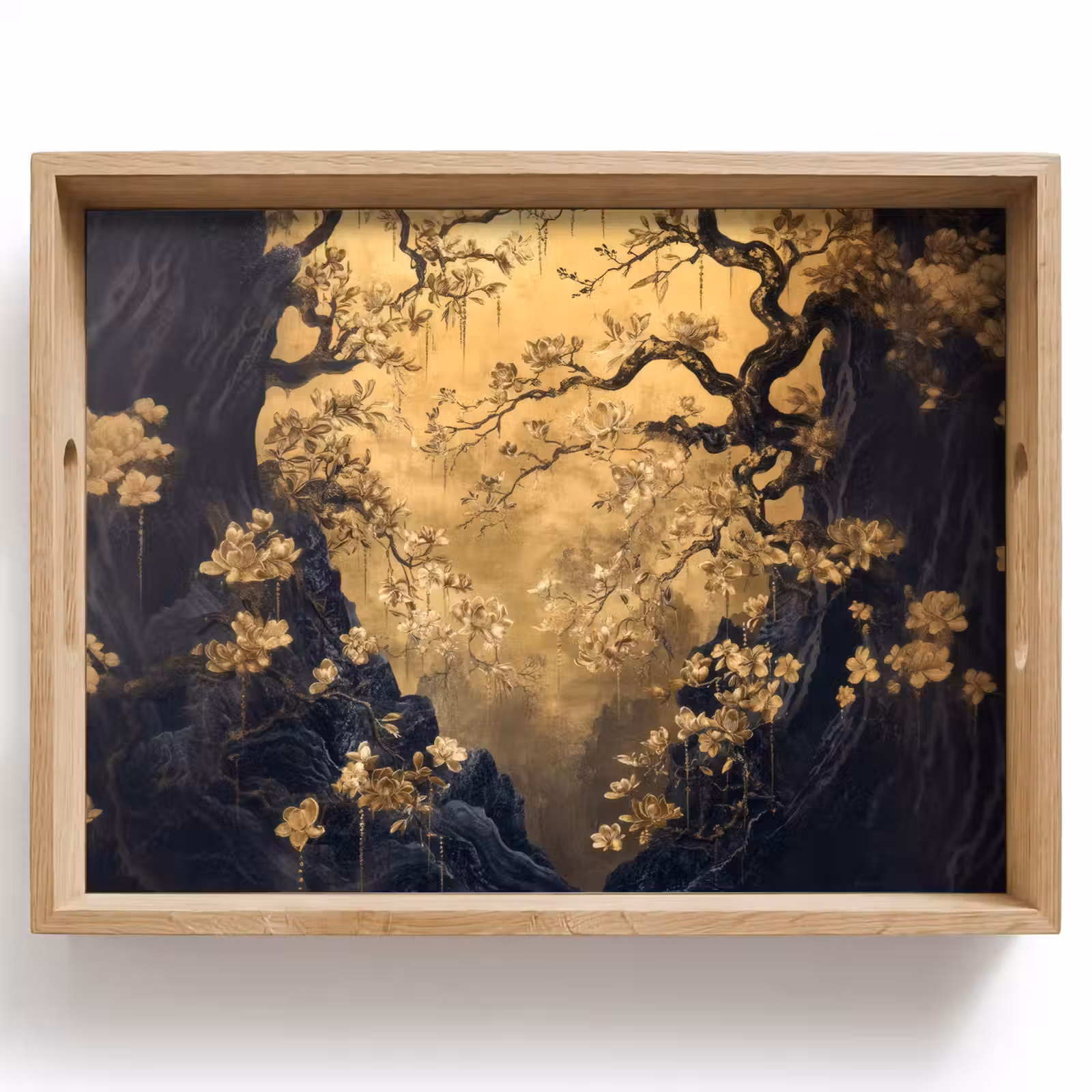 Plateau - Fleurs - Branches - Or - Décoratif — 1