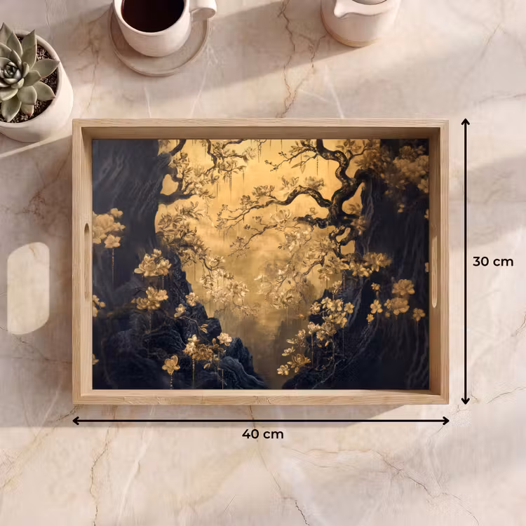 Plateau - Fleurs - Branches - Or - Décoratif — 7