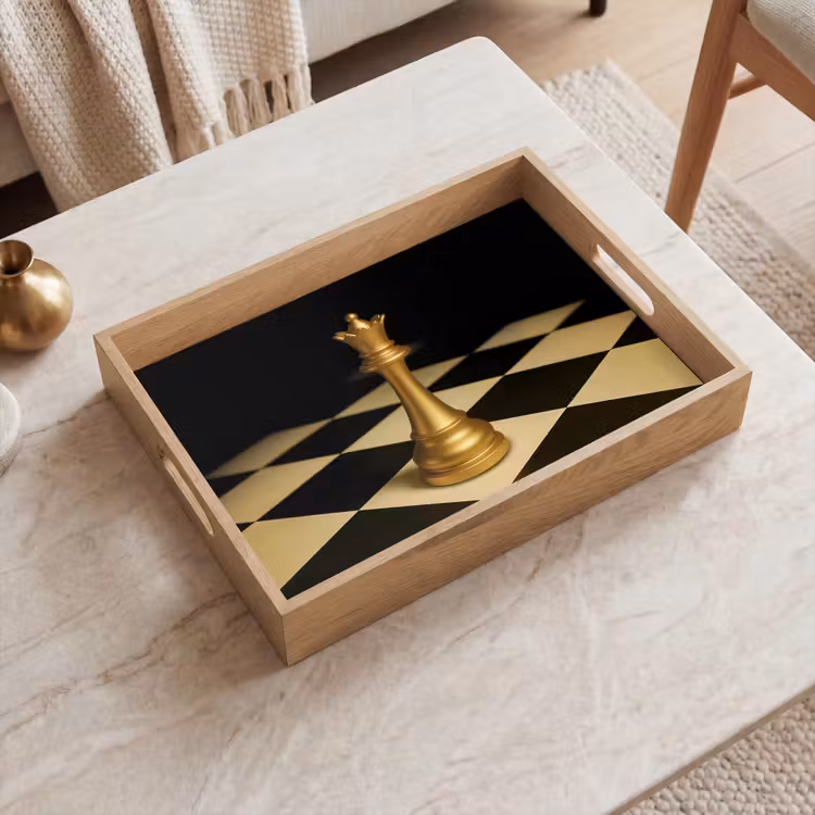 Plateau - Reine - Pièce d'échecs - Bloquée - Or — 2