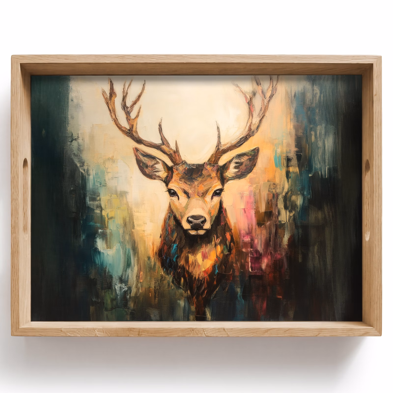 Plateau - Cerf - peint - bois - brun — 1