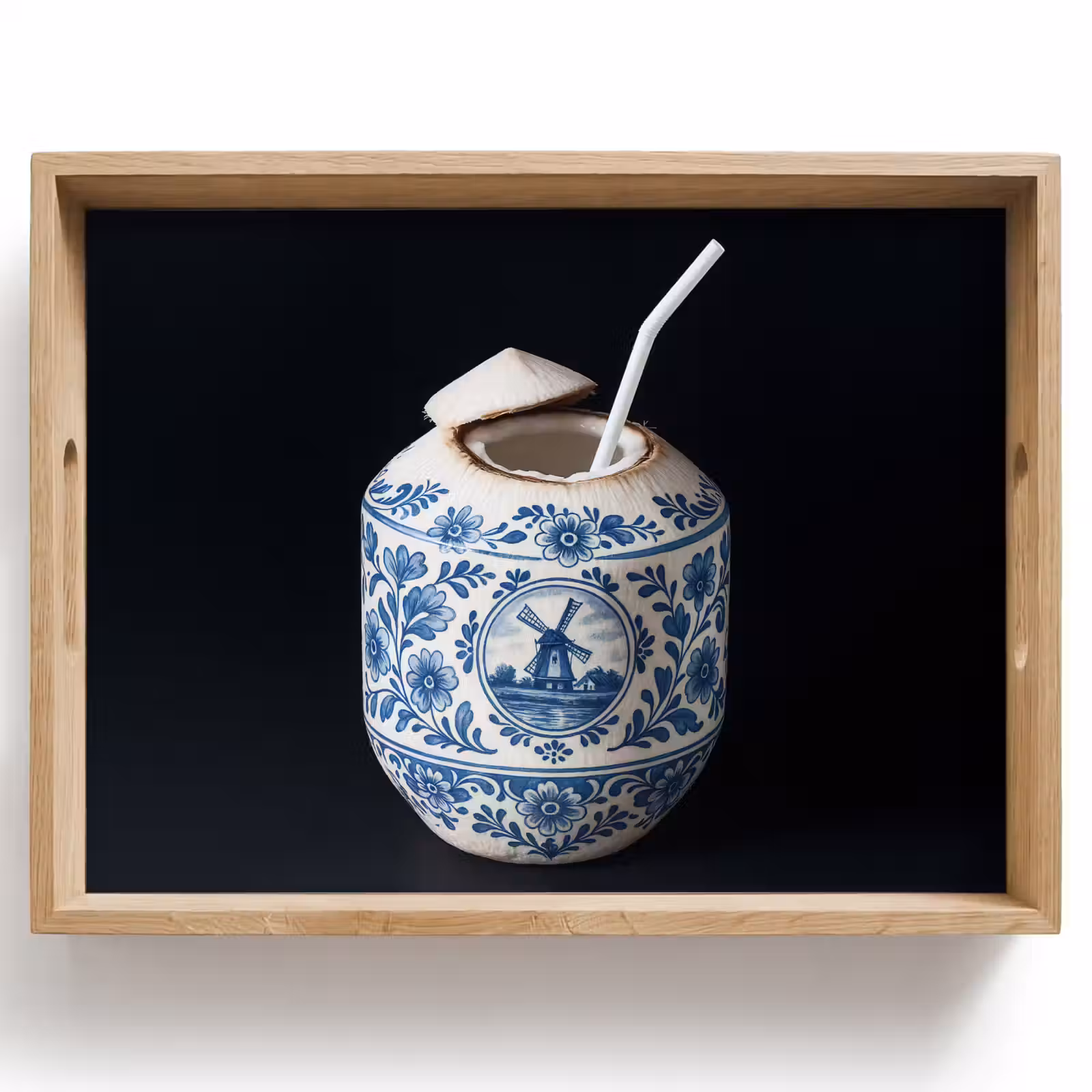 Plateau - Noix de coco - Aliments - Bleu de Delft - Boissons — 1