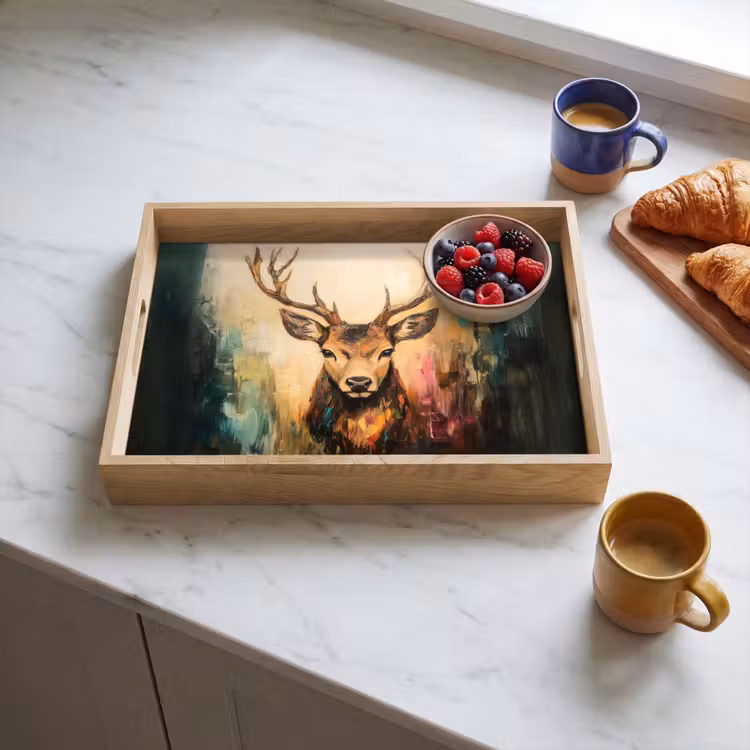 Plateau - Cerf - peint - bois - brun — 3