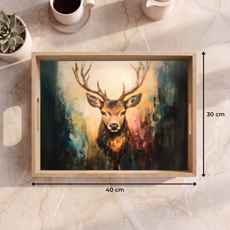 Plateau - Cerf - peint - bois - brun — 7
