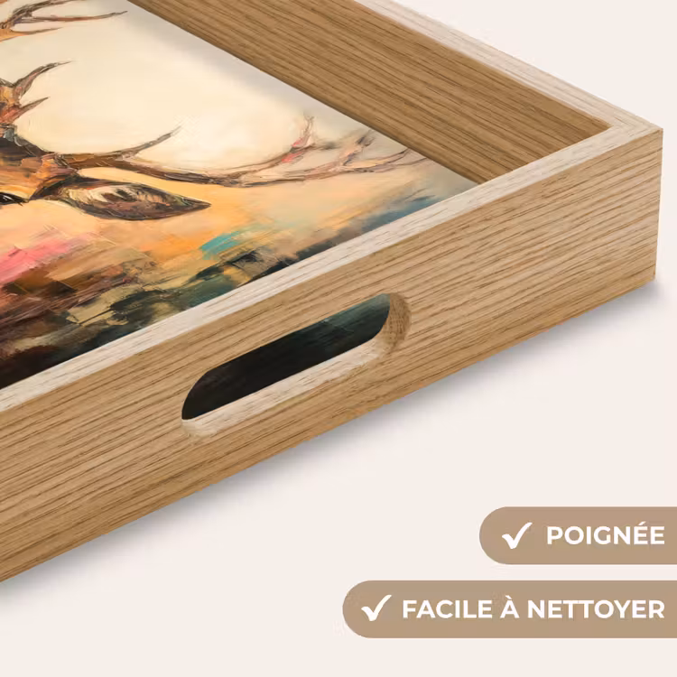 Plateau - Cerf - peint - bois - brun — 8
