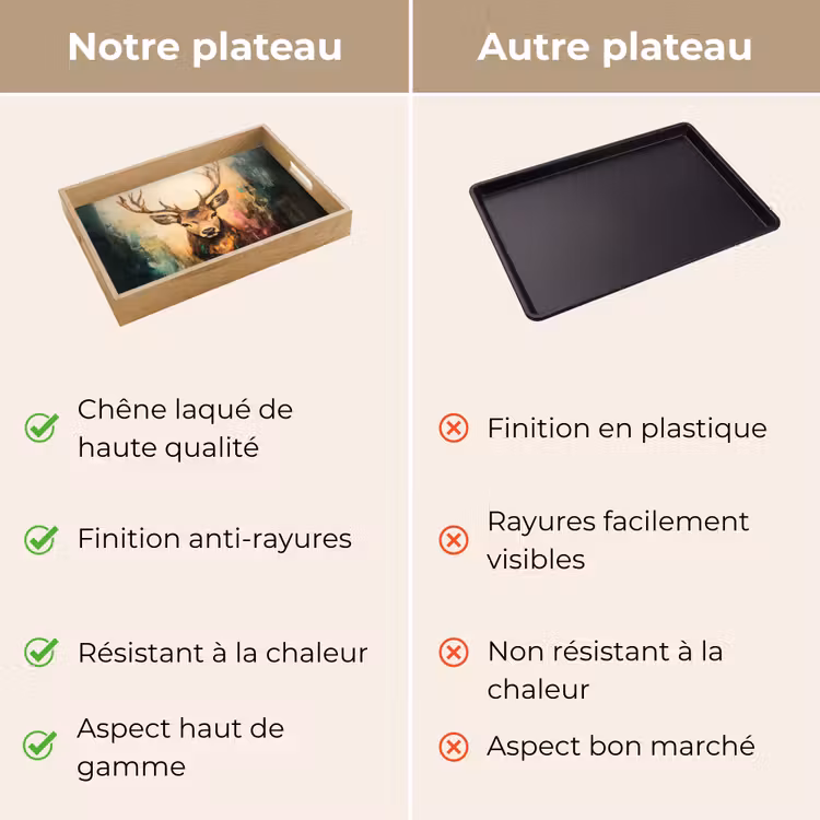Plateau - Cerf - peint - bois - brun — 9