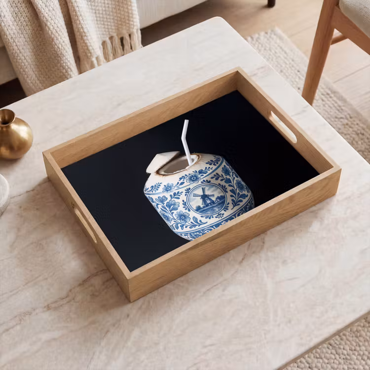 Plateau - Noix de coco - Aliments - Bleu de Delft - Boissons — 2