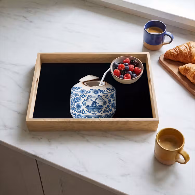Plateau - Noix de coco - Aliments - Bleu de Delft - Boissons — 3