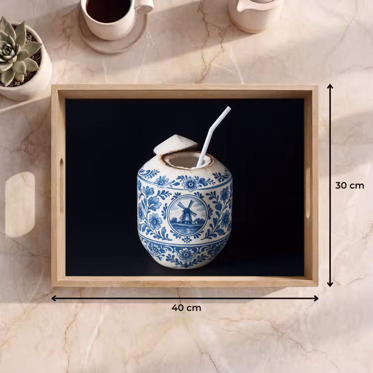 Plateau - Noix de coco - Aliments - Bleu de Delft - Boissons — 7
