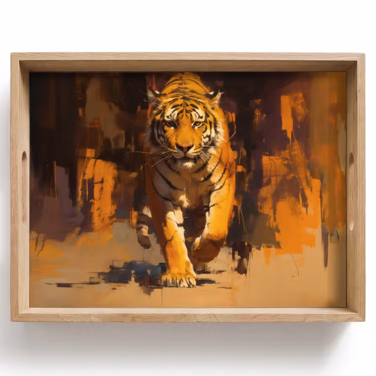 Plateau - Tigre - Peint - Orange - Coups de pinceau — 1