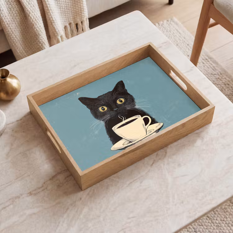 Plateau - Chat - Noir - Café - Minimaliste — 2