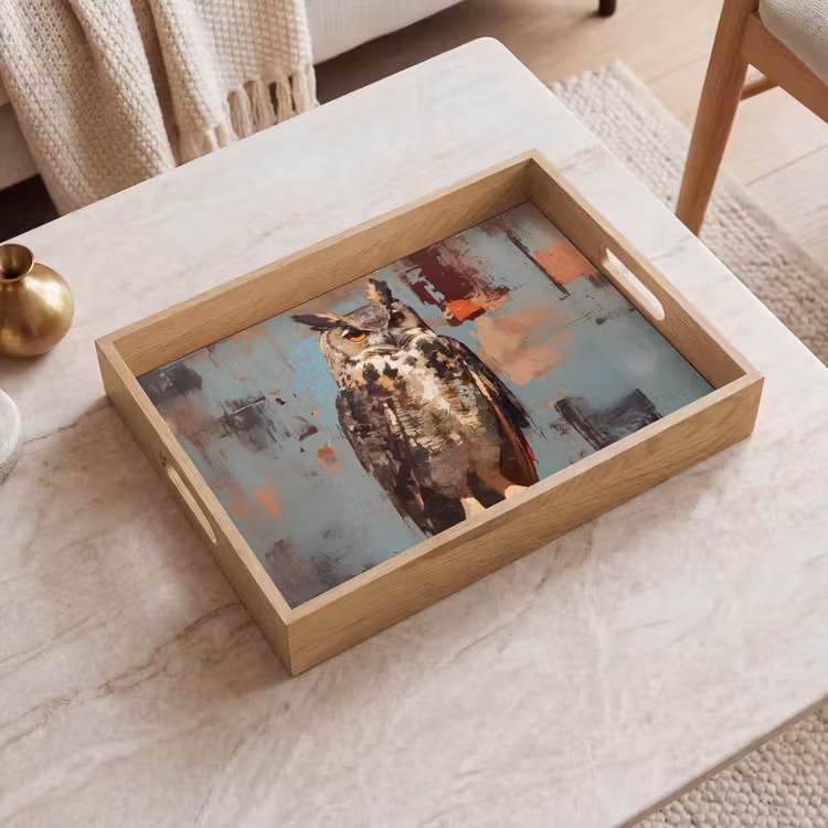 Plateau - Peint - Abstrait - Hibou - Marron — 2