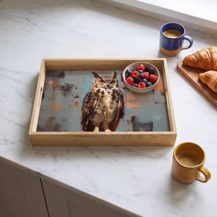 Plateau - Peint - Abstrait - Hibou - Marron — 3