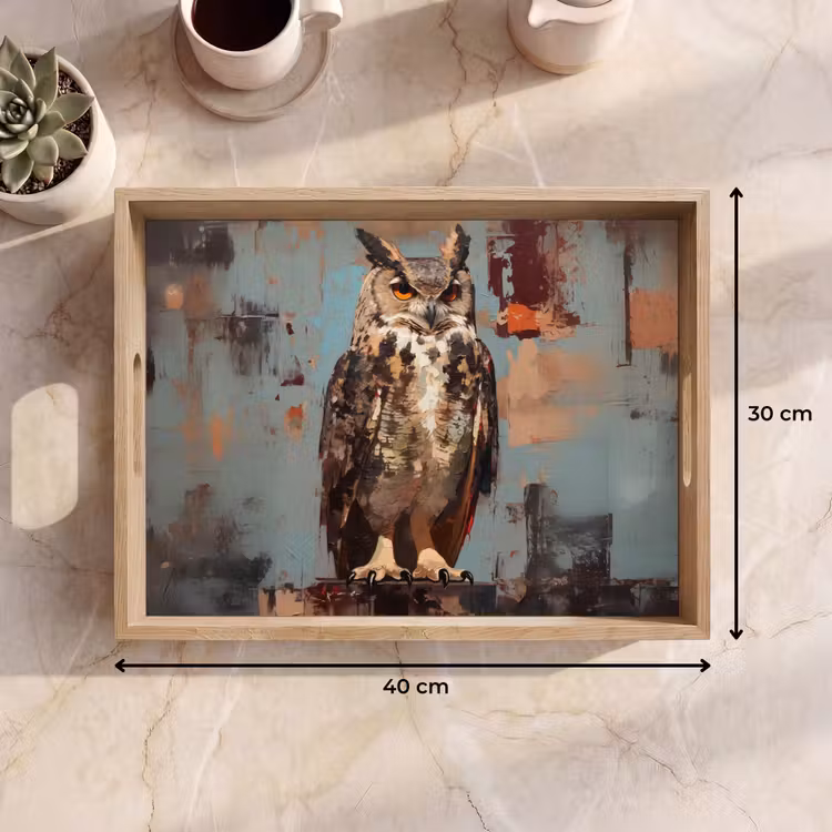 Plateau - Peint - Abstrait - Hibou - Marron — 7
