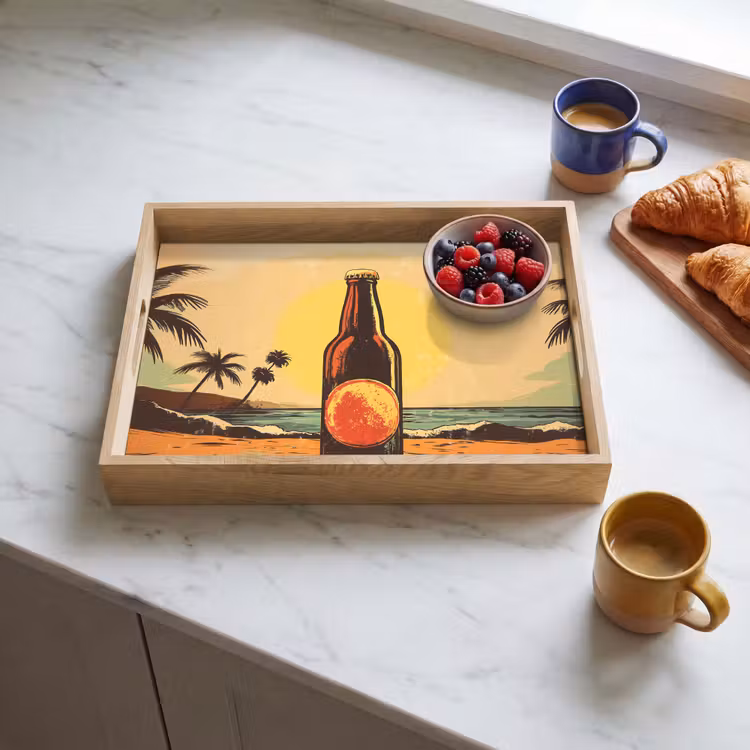 Plateau - Bouteille de bière - Coucher de soleil - Palmiers - Mer — 3