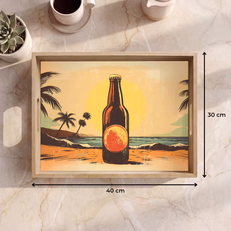 Plateau - Bouteille de bière - Coucher de soleil - Palmiers - Mer — 7