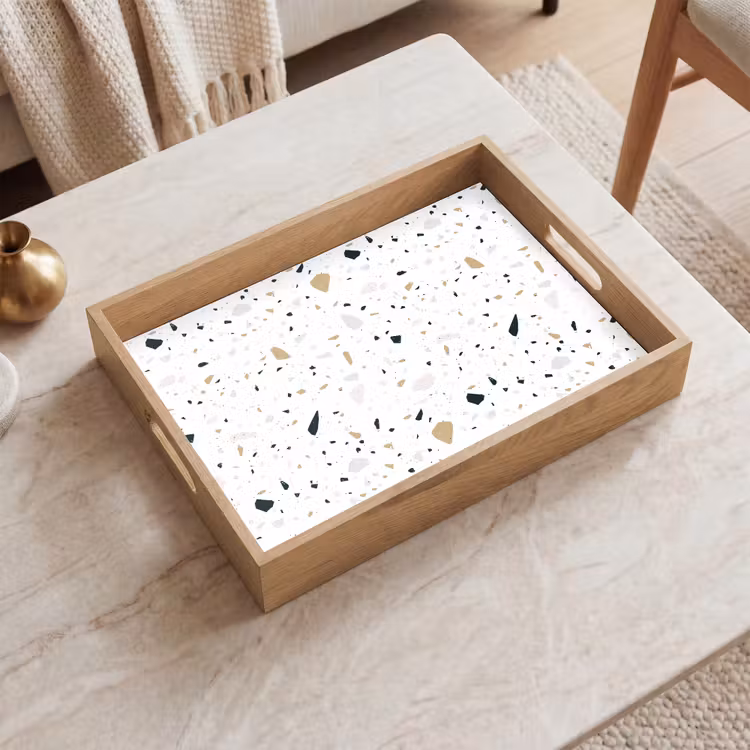 Plateau - Terrazzo - Motif - Blanc - Neutre — 2