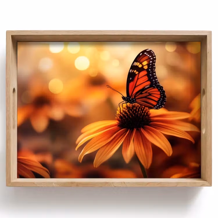 Plateau - Papillon - Fleurs - Orange — 1
