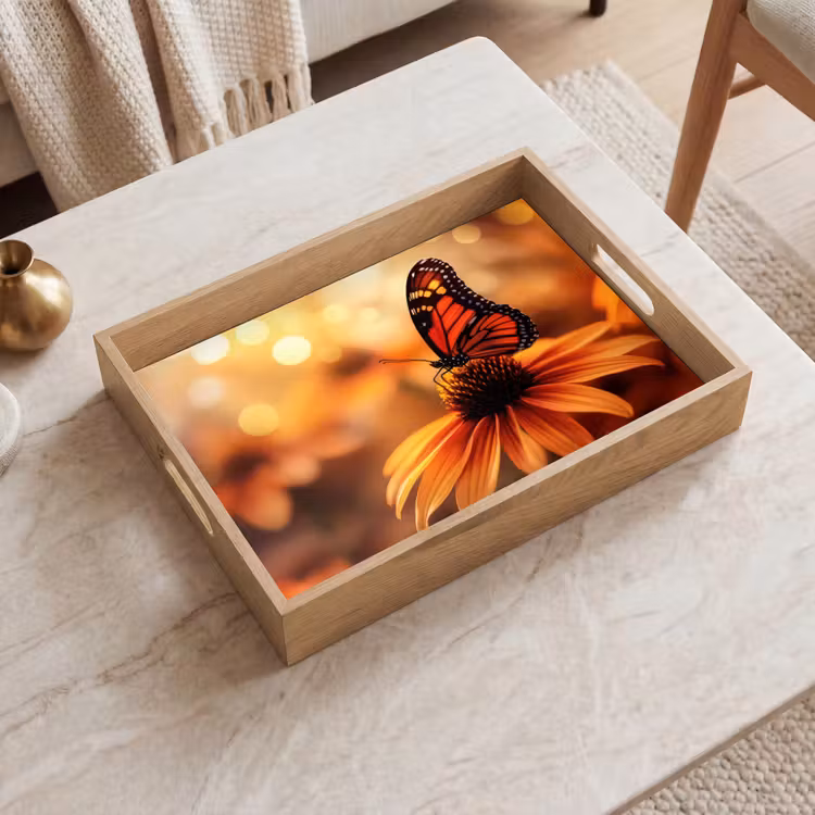 Plateau - Papillon - Fleurs - Orange — 2