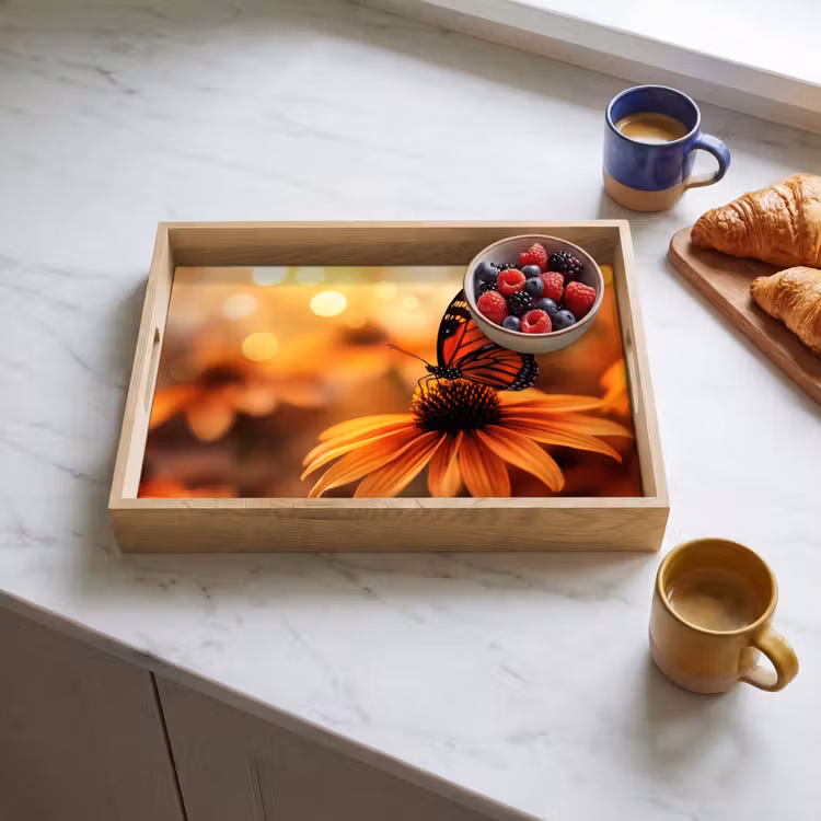 Plateau - Papillon - Fleurs - Orange — 3